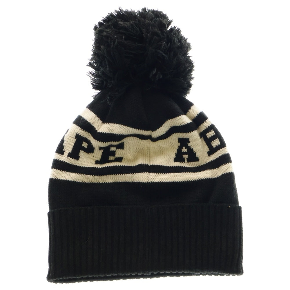 A BATHING APE(アベイシングエイプ) ウール混 ロゴ ニットキャップ ビーニー 帽子 ブラック 001CP0102501X