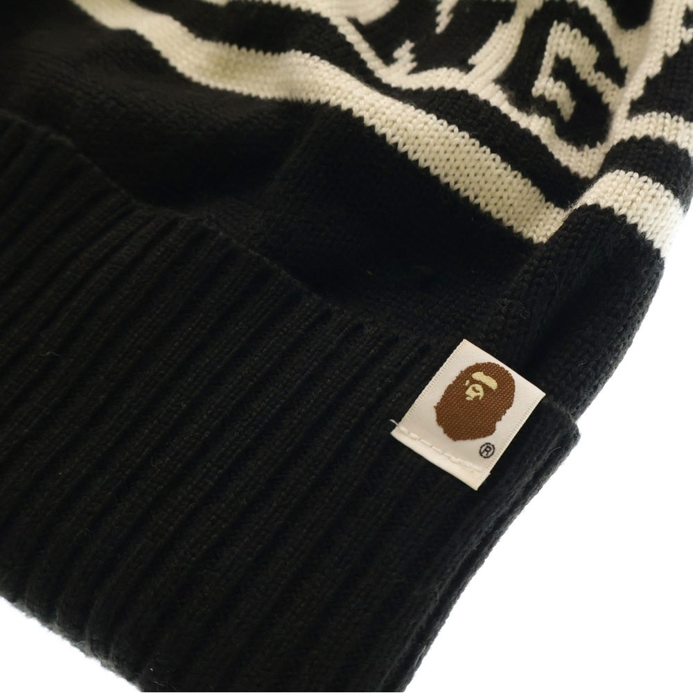 A BATHING APE(アベイシングエイプ) ウール混 ロゴ ニットキャップ ビーニー 帽子 ブラック 001CP0102501X