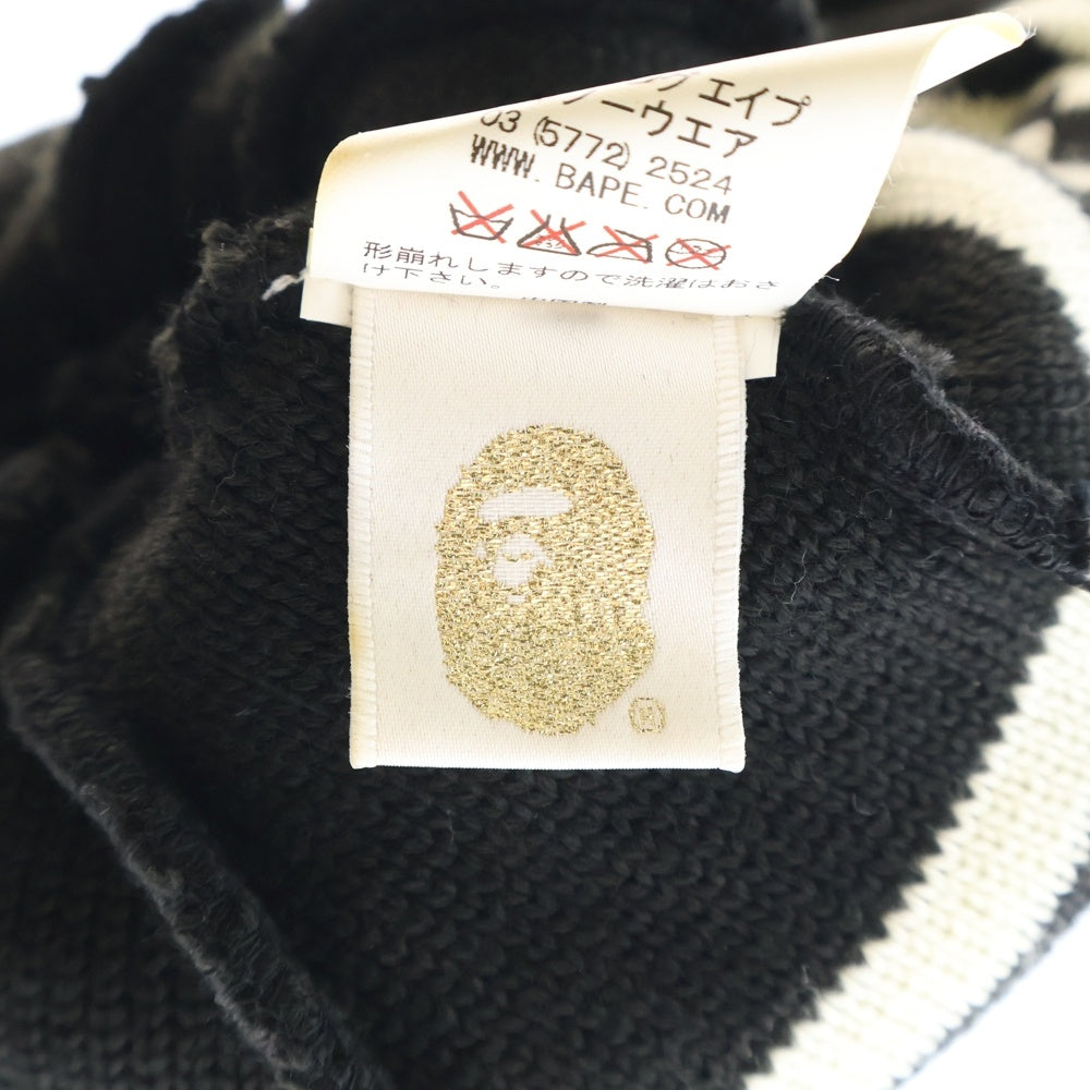 A BATHING APE(アベイシングエイプ) ウール混 ロゴ ニットキャップ ビーニー 帽子 ブラック 001CP0102501X