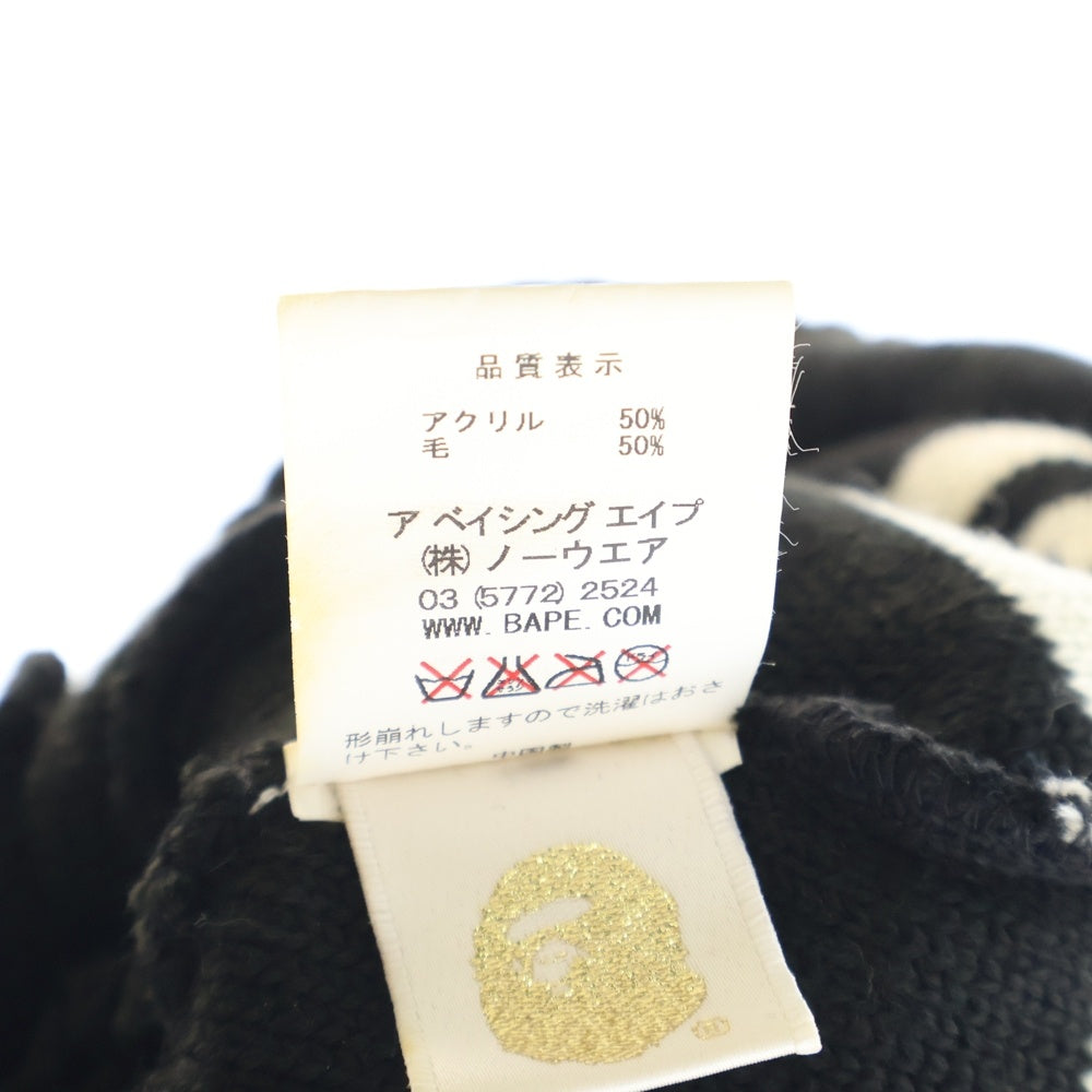 A BATHING APE(アベイシングエイプ) ウール混 ロゴ ニットキャップ ビーニー 帽子 ブラック 001CP0102501X