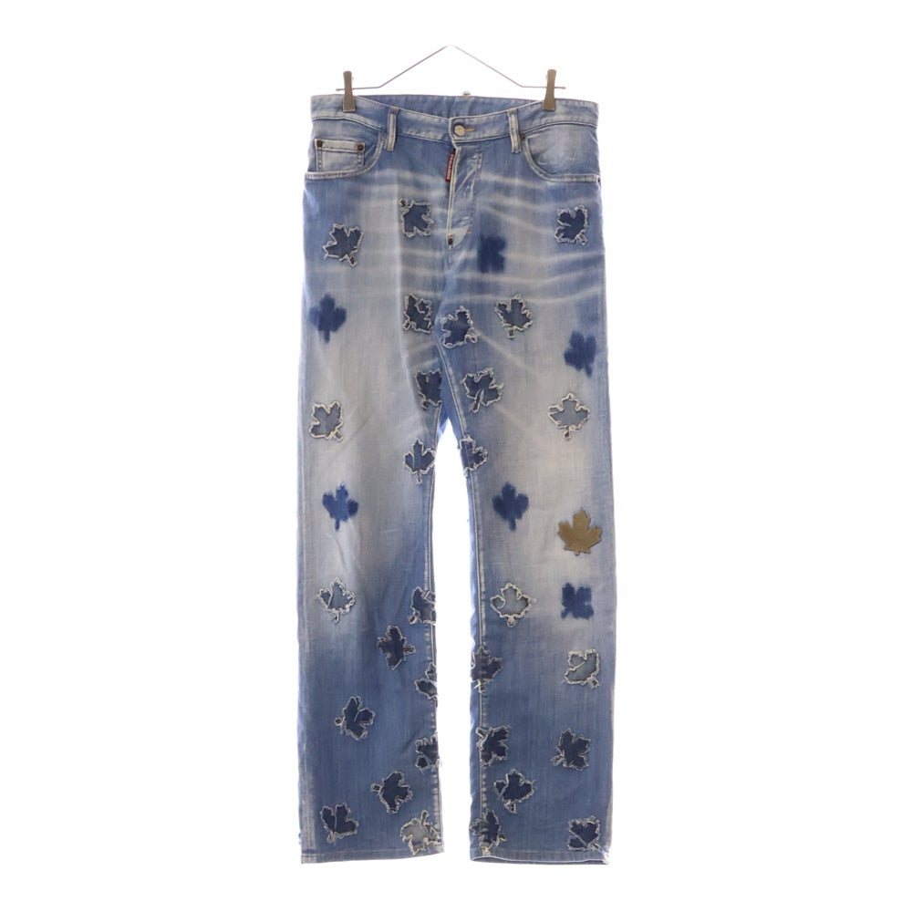DSQUARED2(ディースクエアード) 22AW ALL OVER PATCHED LEAF ROADIE FIT DENIMS S74LB1139 S30342 リーフパッチ ストレートデニムパンツ ジーンズ インディゴ