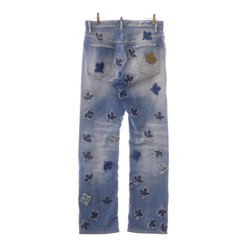 DSQUARED2(ディースクエアード) 22AW ALL OVER PATCHED LEAF ROADIE FIT DENIMS S74LB1139 S30342 リーフパッチ ストレートデニムパンツ ジーンズ インディゴ
