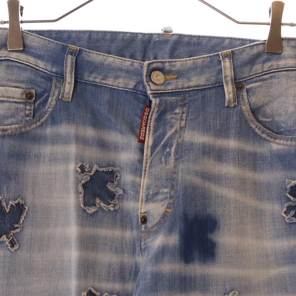 DSQUARED2(ディースクエアード) 22AW ALL OVER PATCHED LEAF ROADIE FIT DENIMS S74LB1139 S30342 リーフパッチ ストレートデニムパンツ ジーンズ インディゴ