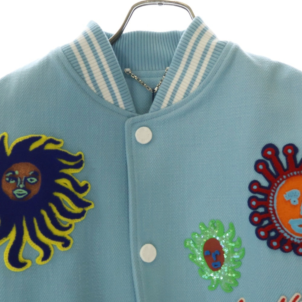 LOUIS VUITTON(ルイヴィトン) 23AW ×YK Embroidered Faces Varsity Blouson RM232H VN6 HOL30E ×草間彌生 パッチワーク バーシティレザー切り替えジャケット スタジャン ブルー/ホワイト