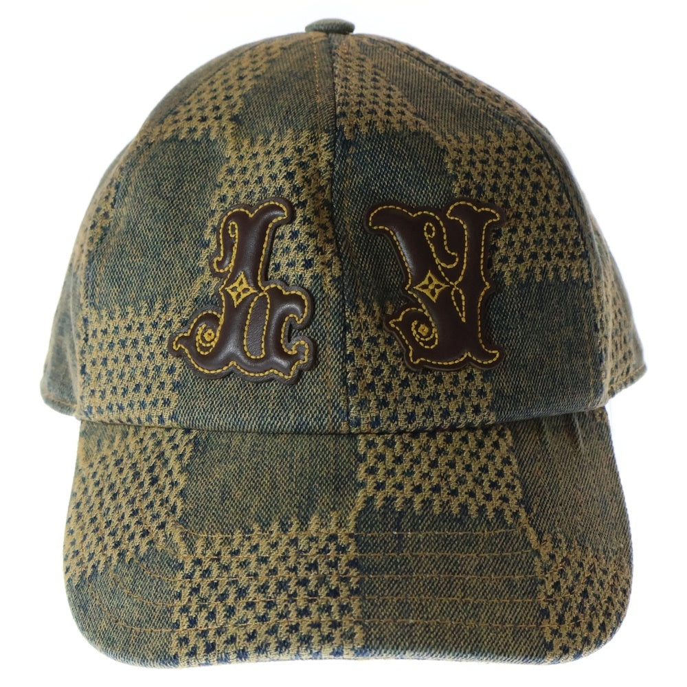 LOUIS VUITTON(ルイヴィトン) キャップダミエ ウォッシュドデニム LVレザーロゴキャップ ベースボールキャップ インディゴ M7690L