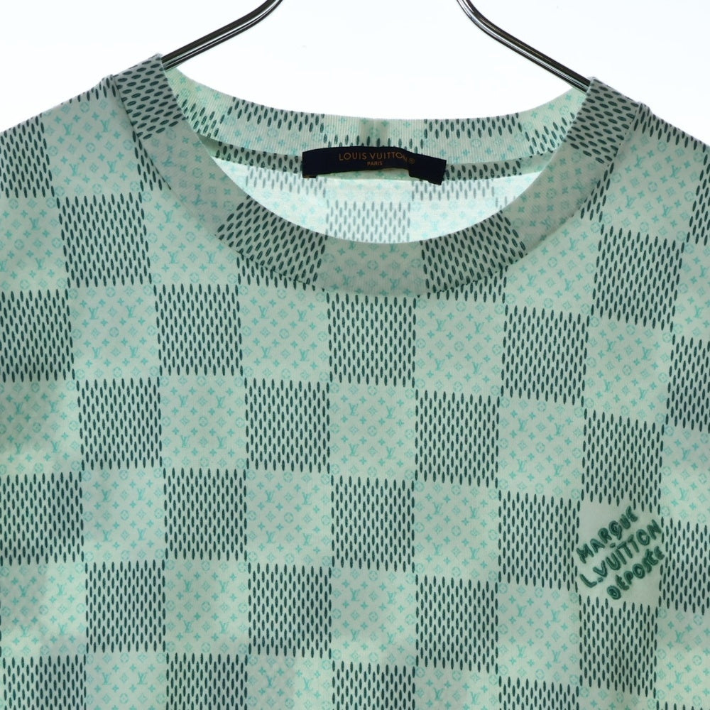 LOUIS VUITTON(ルイヴィトン) 24AW ダミエ モノグラムプリント クルーネック コットン 半袖Tシャツ カットソー ホワイト/グリーン RM242MM NPG HRY10W