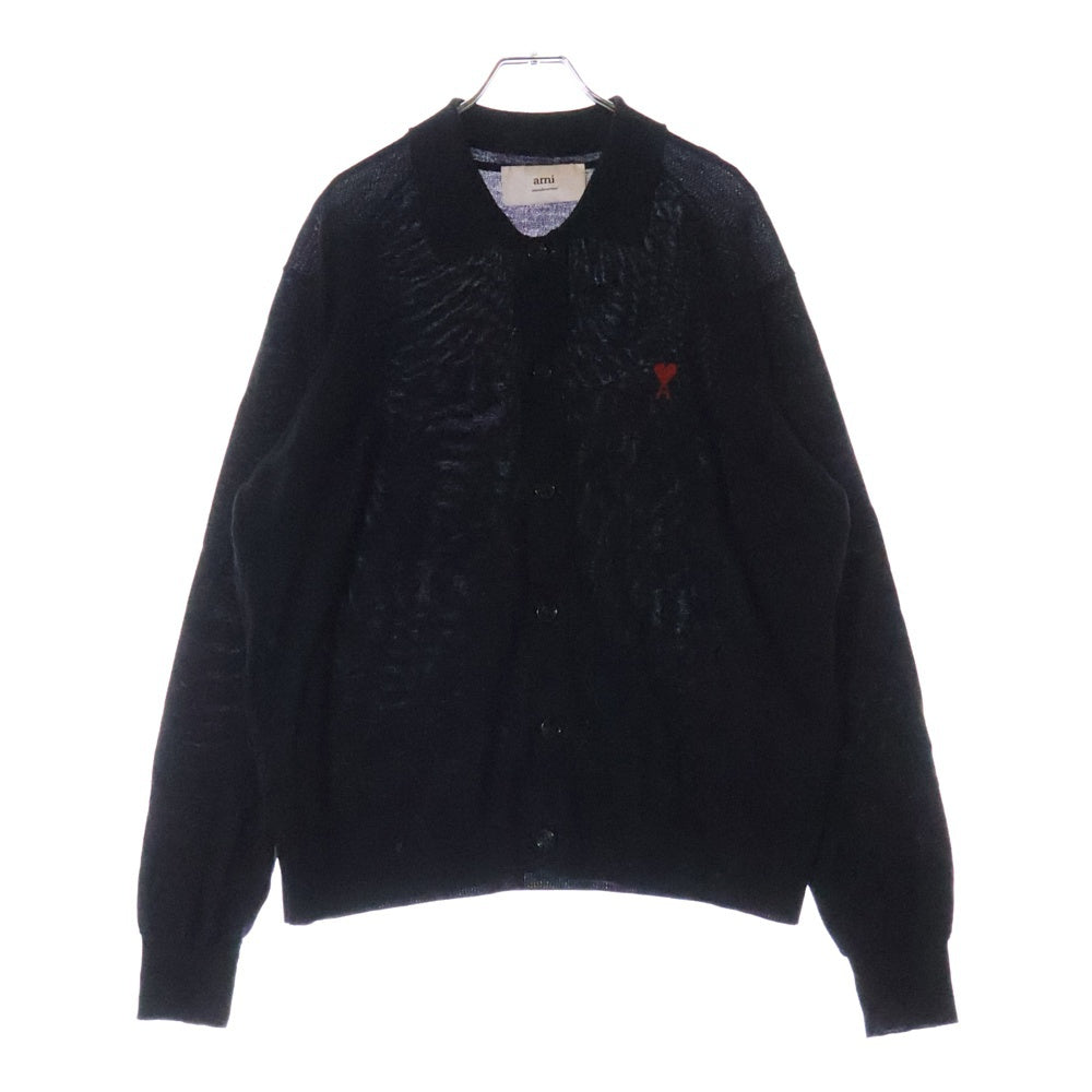 AMI Alexandre Mattiussi(アミアレクサンドルマテュッシ) Heart Logo Embroidered Cardigan HKC211.KN0025 ロゴ刺繍ニットカーディガン ブラック