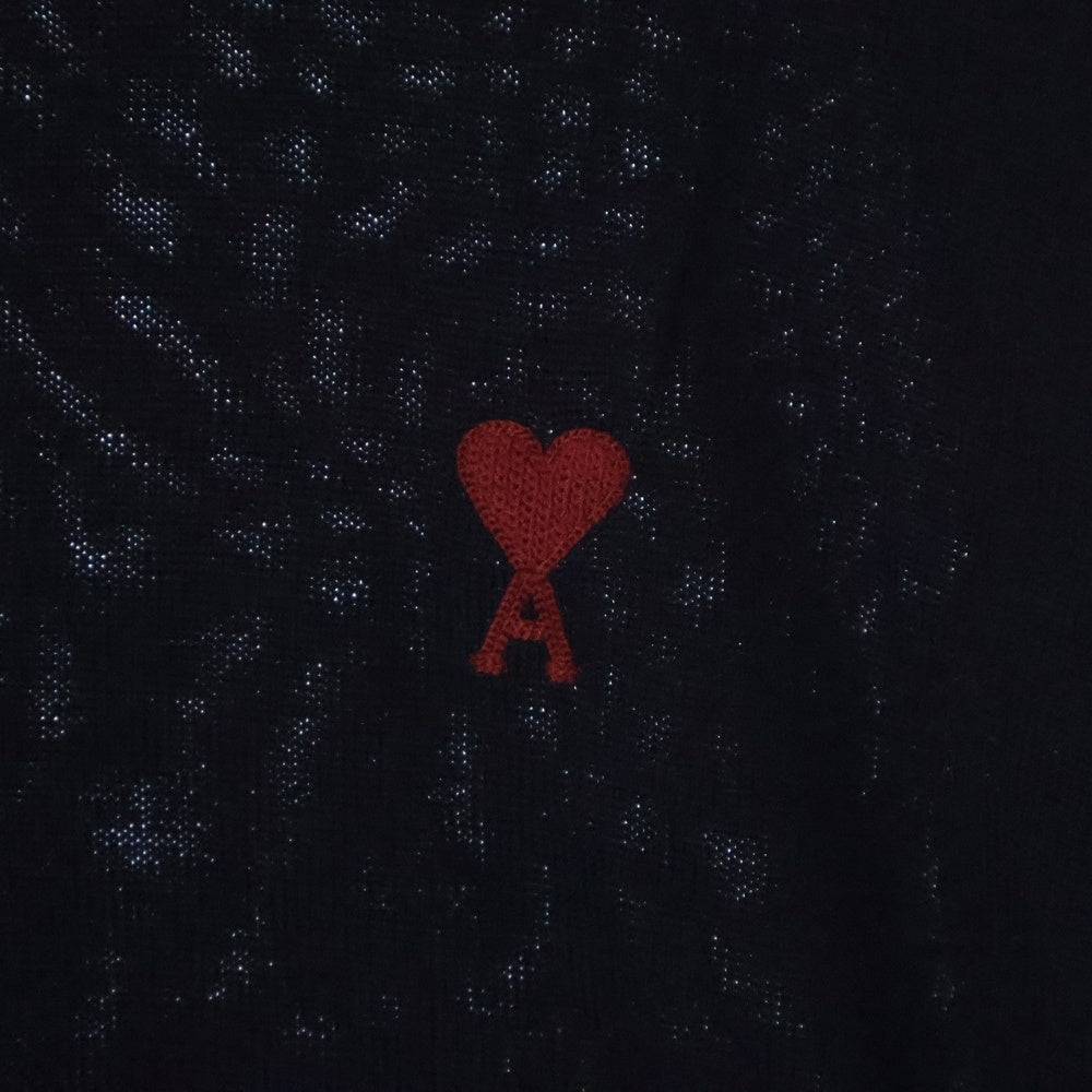 AMI Alexandre Mattiussi(アミアレクサンドルマテュッシ) Heart Logo Embroidered Cardigan HKC211.KN0025 ロゴ刺繍ニットカーディガン ブラック