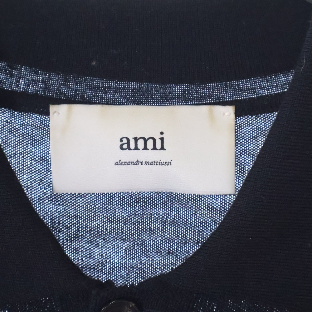 AMI Alexandre Mattiussi(アミアレクサンドルマテュッシ) Heart Logo Embroidered Cardigan HKC211.KN0025 ロゴ刺繍ニットカーディガン ブラック