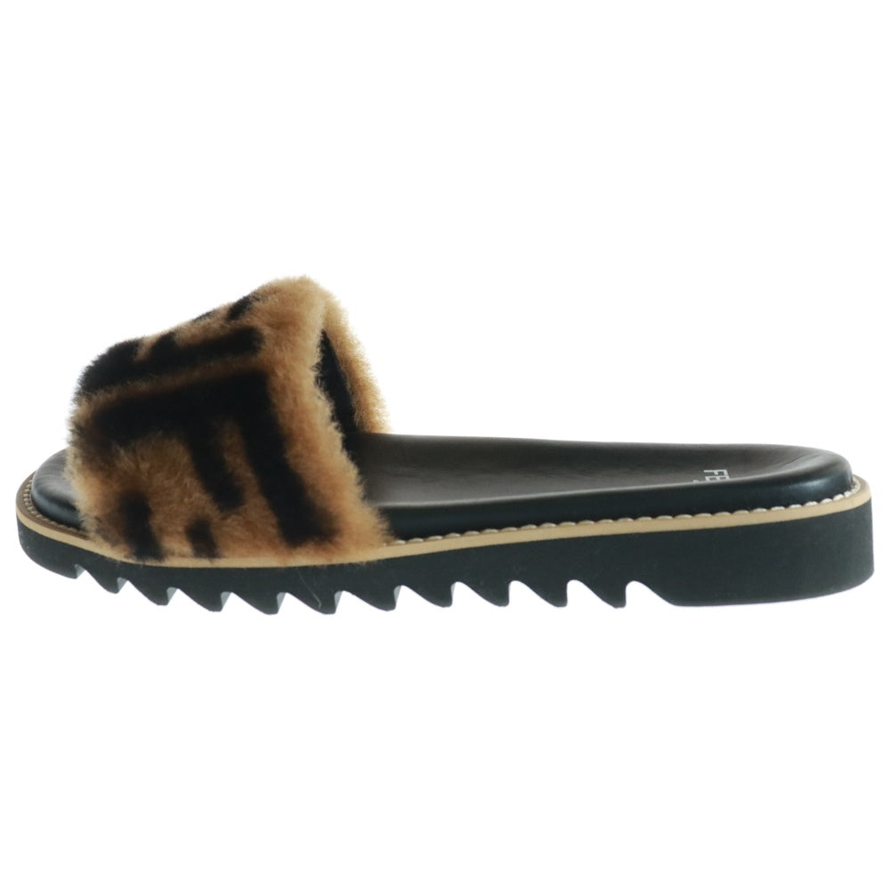 FENDI(フェンディ) FF Fur Pool Slide Sandal FFロゴファースライドサンダル ブラック/ブラウン レディース
