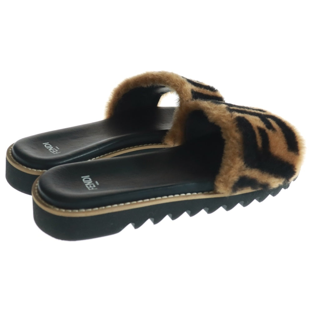 FENDI(フェンディ) FF Fur Pool Slide Sandal FFロゴファースライドサンダル ブラック/ブラウン レディース