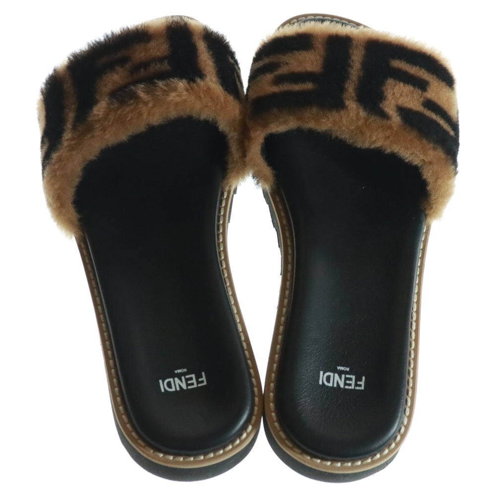 FENDI(フェンディ) FF Fur Pool Slide Sandal FFロゴファースライドサンダル ブラック/ブラウン レディース