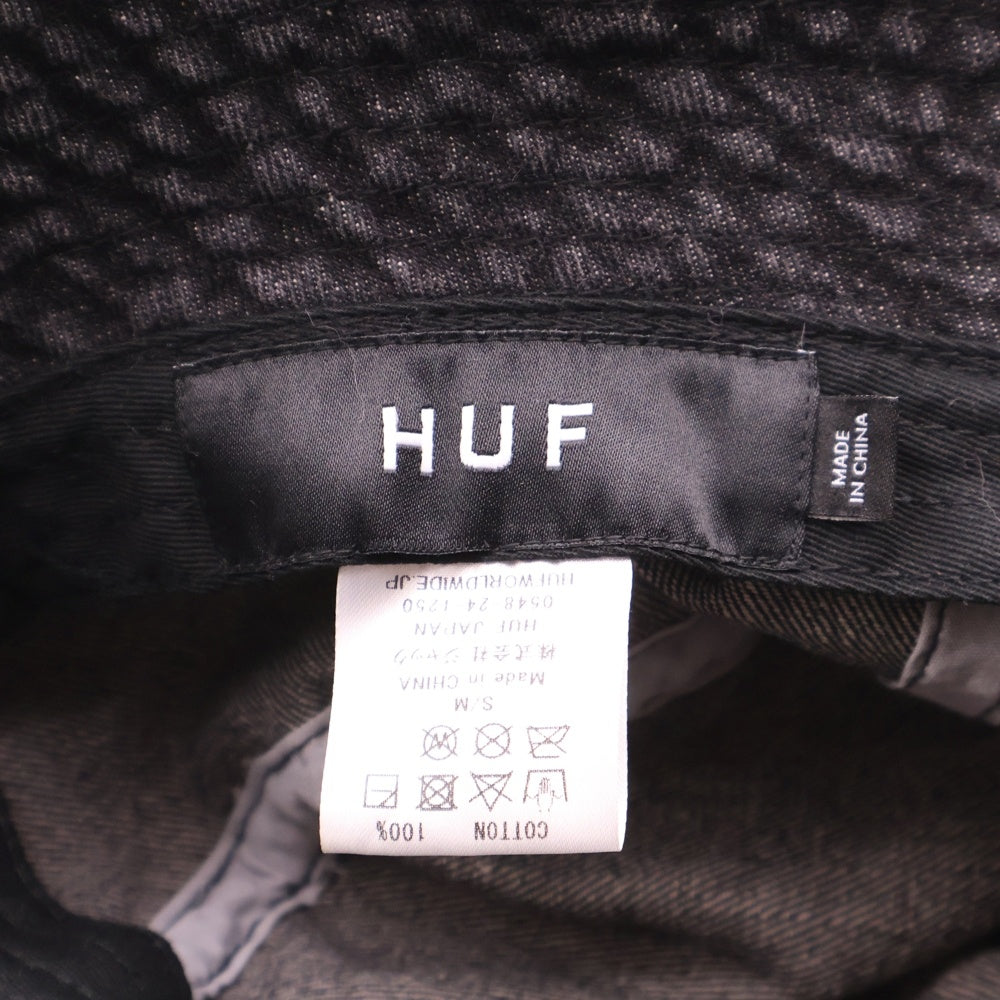 HUF(ハフ) DENIM SCRIPT BUCKET HUT デニムスクリプトロゴ刺繍バケットハット 帽子 グレー