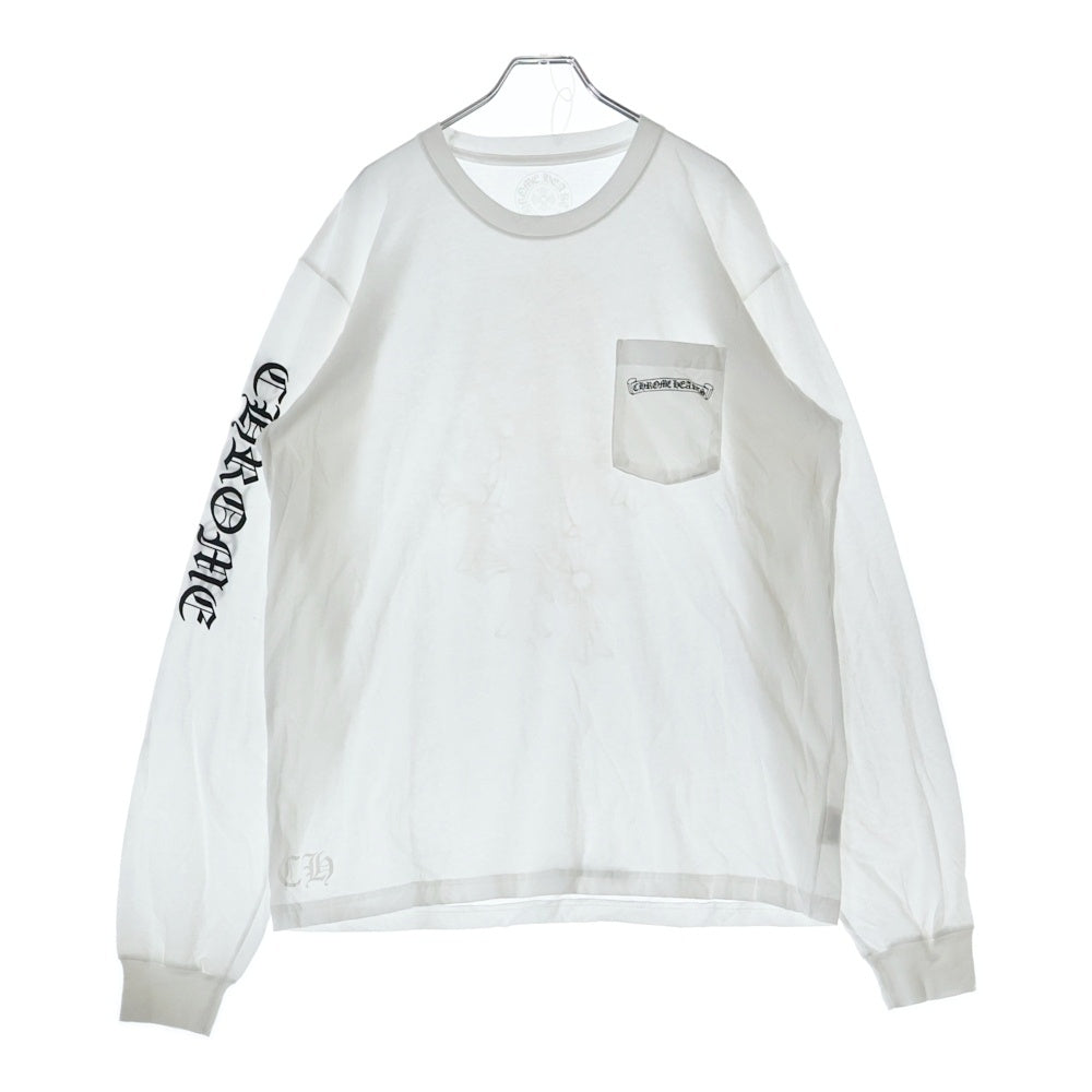 CHROME HEARTS(クロムハーツ) CEM CRS LS Tee 袖ロゴ セメタリークロスプリント クルーネック 長袖Tシャツ カットソー ホワイト