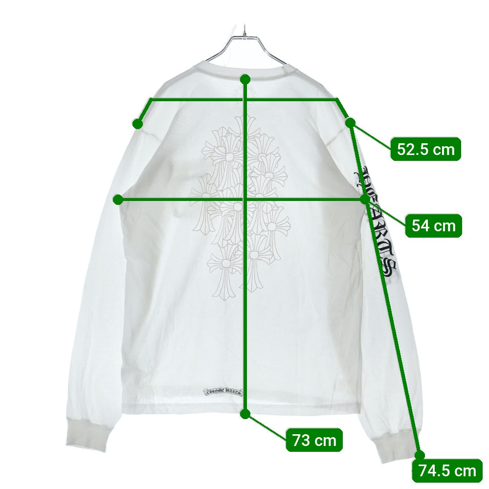 CHROME HEARTS(クロムハーツ) CEM CRS LS Tee 袖ロゴ セメタリークロスプリント クルーネック 長袖Tシャツ カットソー ホワイト