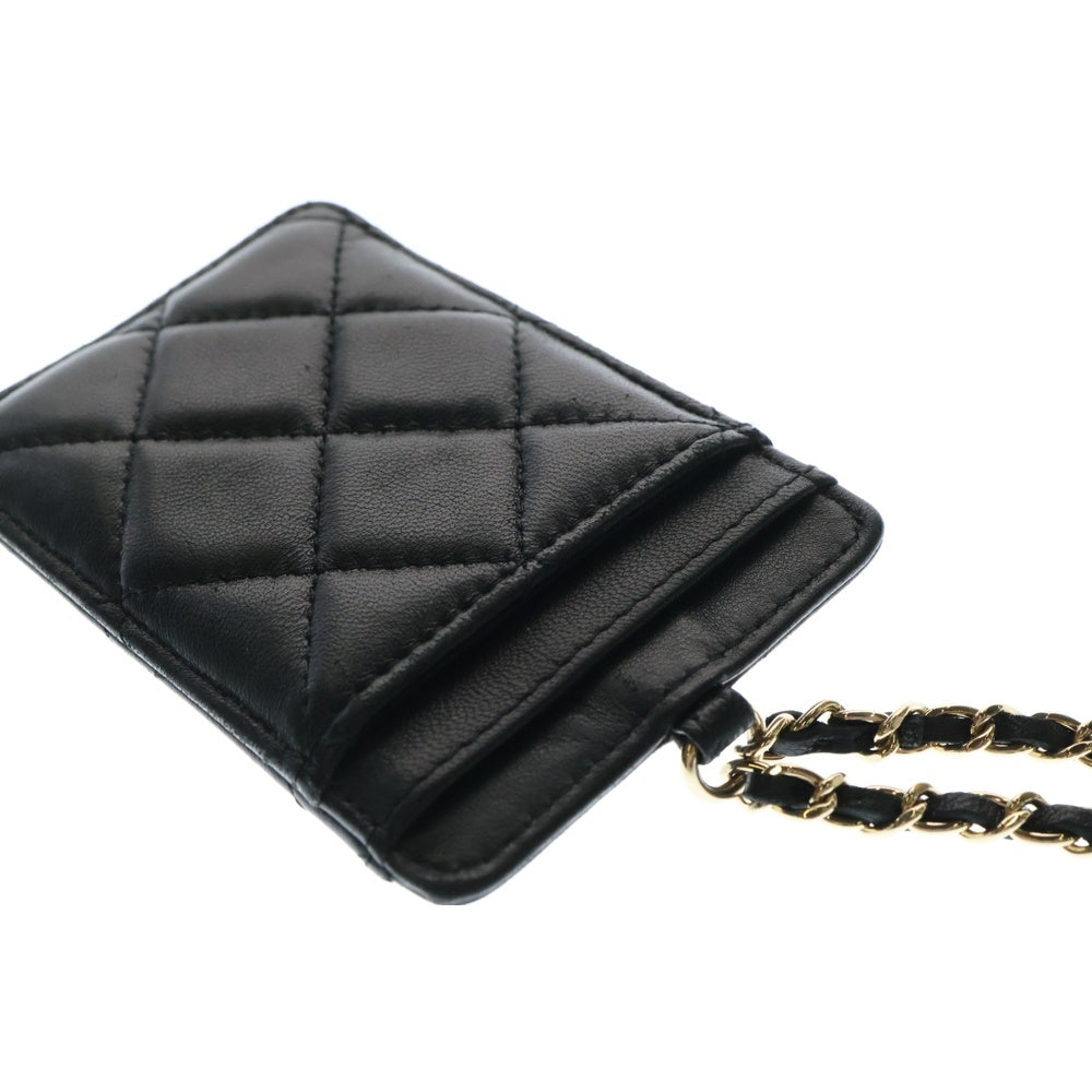 CHANEL(シャネル) ココマーク マトラッセ ラムスキンチェーンストラップ付きカードケース A01745 ブラック