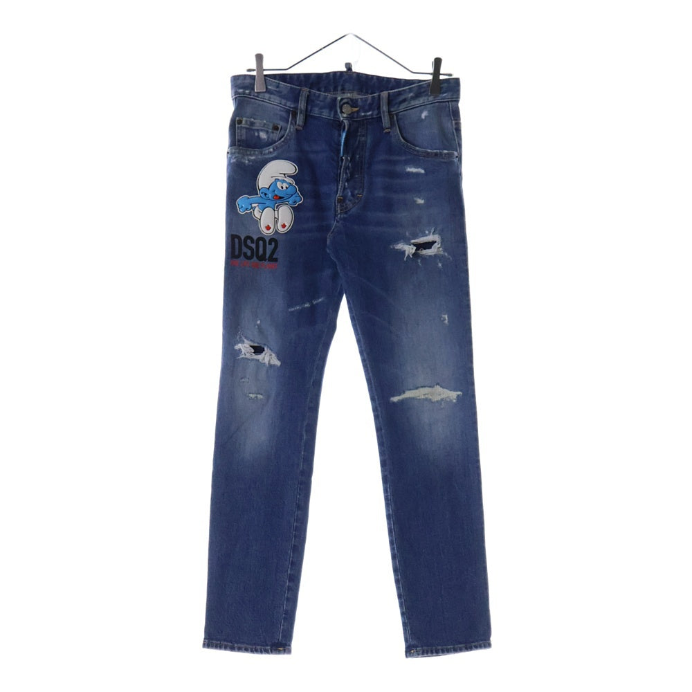 DSQUARED2(ディースクエアード) 23SS ×SMURFS SKATER DENIM PANTS S78LB0100 S30817 ×スマーフ ダメージ加工スキニーデニムパンツ インディゴ
