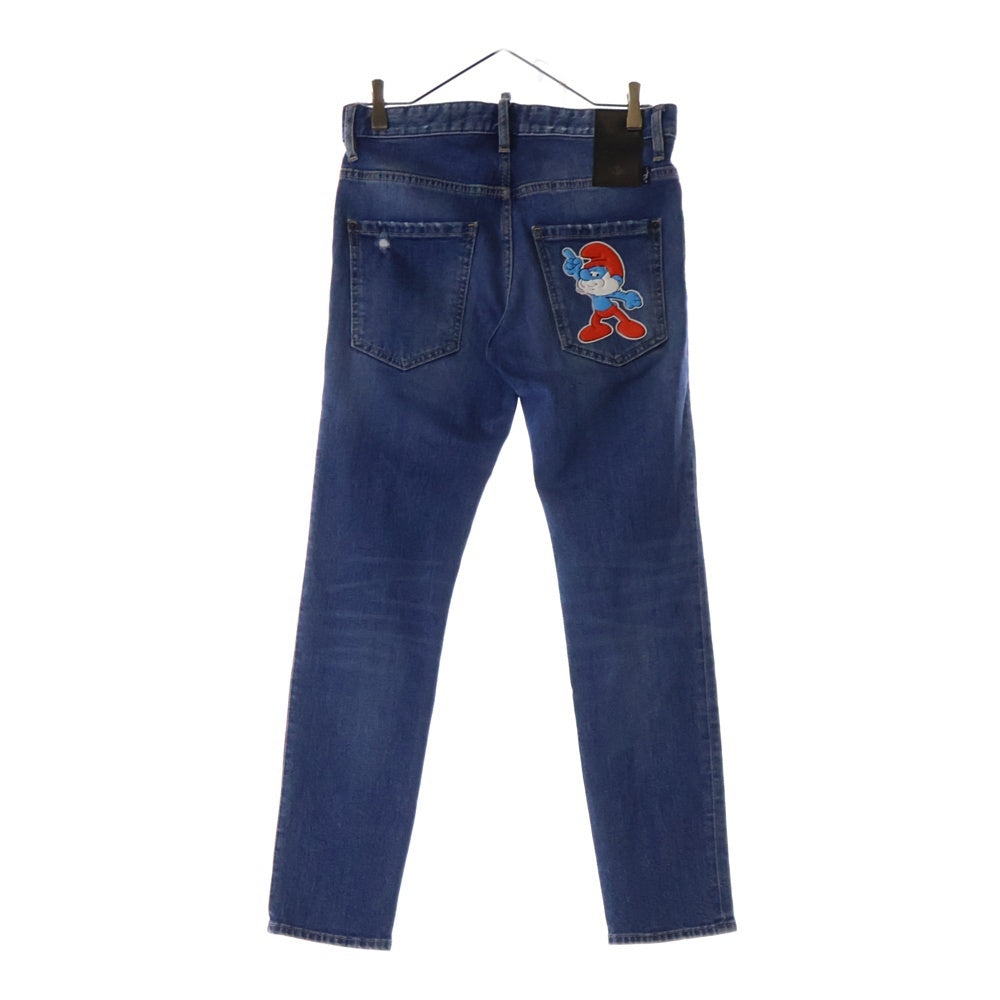 DSQUARED2(ディースクエアード) 23SS ×SMURFS SKATER DENIM PANTS S78LB0100 S30817 ×スマーフ ダメージ加工スキニーデニムパンツ インディゴ