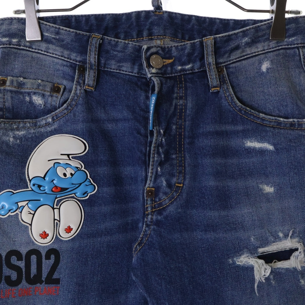 DSQUARED2(ディースクエアード) 23SS ×SMURFS SKATER DENIM PANTS S78LB0100 S30817 ×スマーフ ダメージ加工スキニーデニムパンツ インディゴ