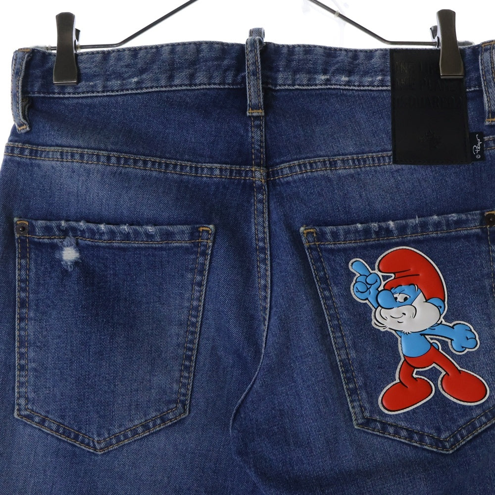 DSQUARED2(ディースクエアード) 23SS ×SMURFS SKATER DENIM PANTS S78LB0100 S30817 ×スマーフ ダメージ加工スキニーデニムパンツ インディゴ