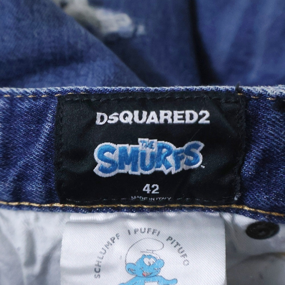 DSQUARED2(ディースクエアード) 23SS ×SMURFS SKATER DENIM PANTS S78LB0100 S30817 ×スマーフ ダメージ加工スキニーデニムパンツ インディゴ