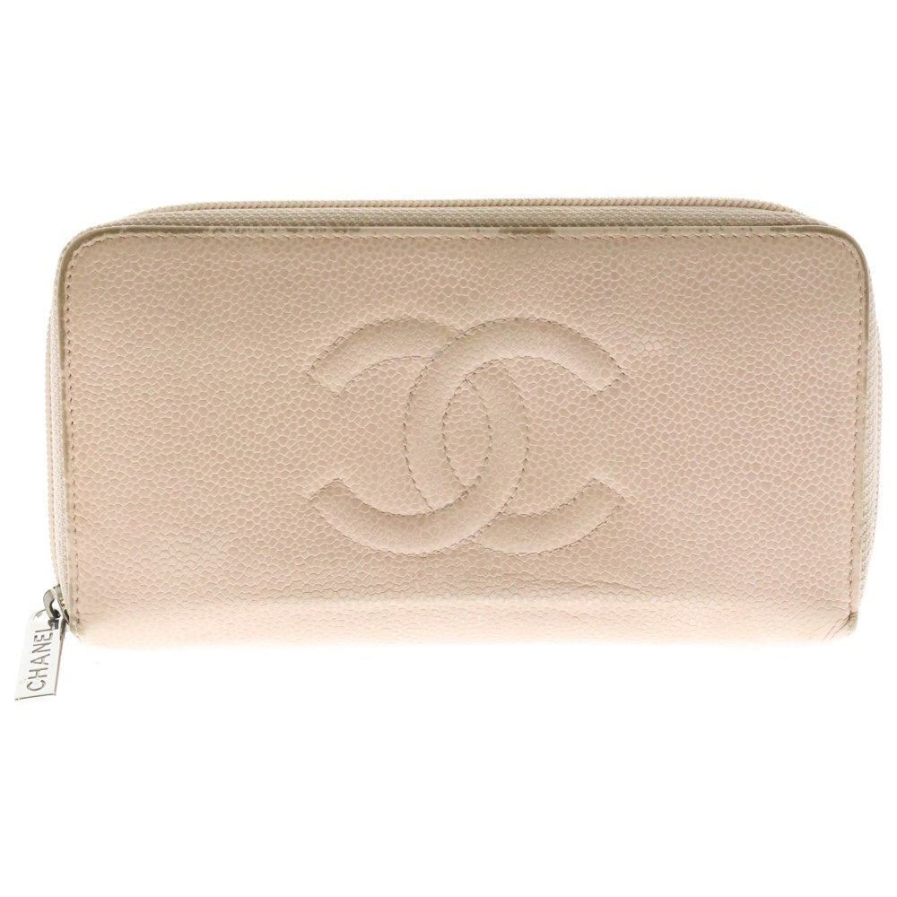 CHANEL(シャネル) キャビアスキン ココマーク ラウンドジップ レザーウォレット 長財布 ピンク レディース