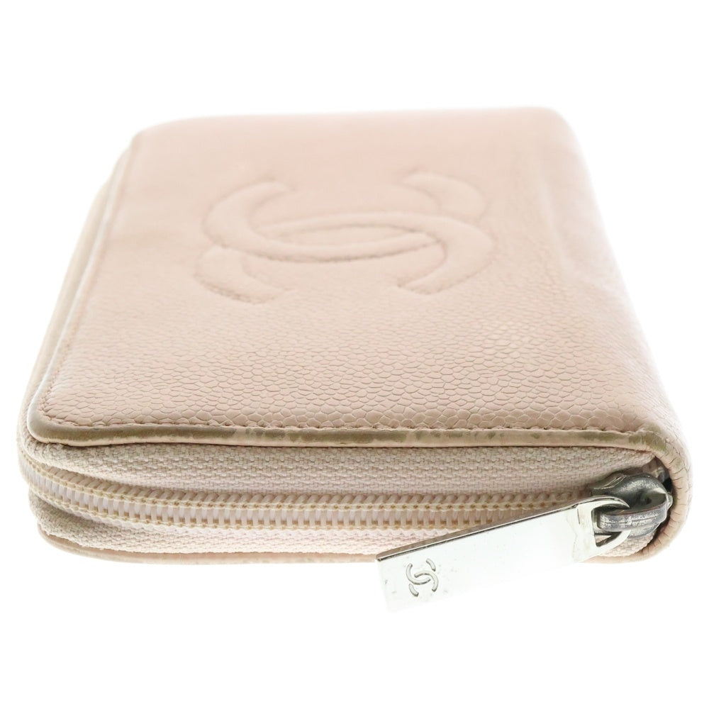 CHANEL(シャネル) キャビアスキン ココマーク ラウンドジップ レザーウォレット 長財布 ピンク レディース