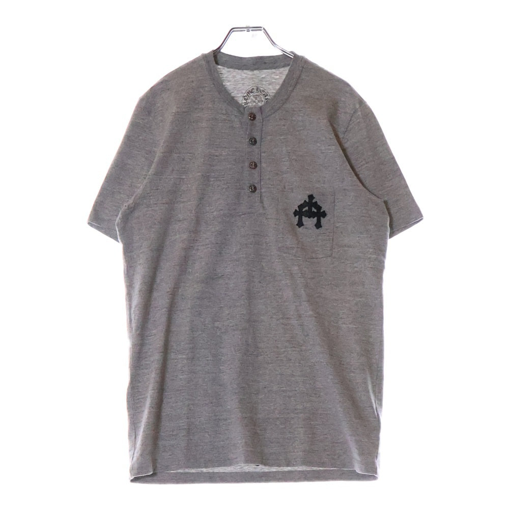 CHROME HEARTS(クロムハーツ) BSフレアボタン ヘンリーネック レザークロスパッチ付き 半袖Tシャツ カットソー グレー