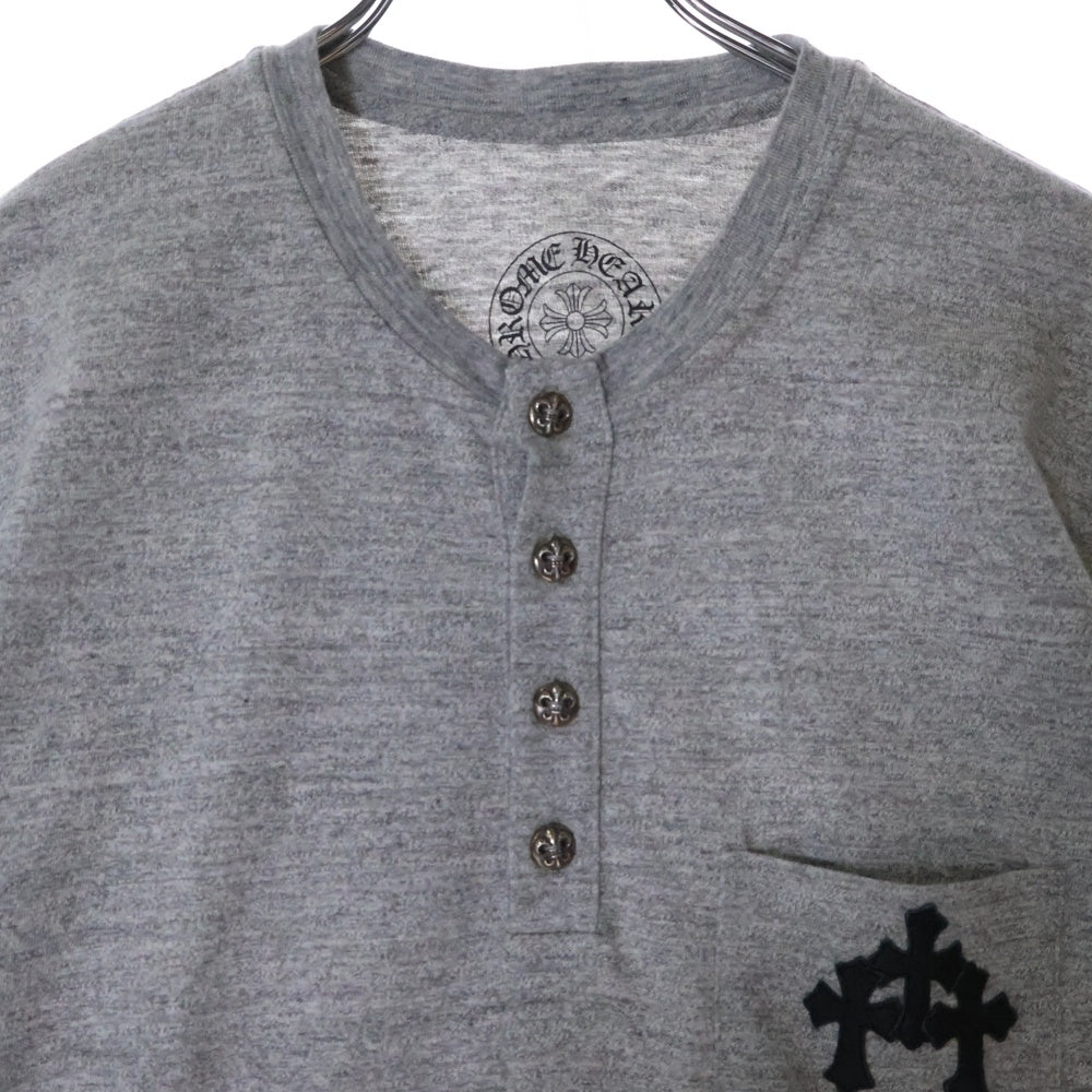 CHROME HEARTS(クロムハーツ) BSフレアボタン ヘンリーネック レザークロスパッチ付き 半袖Tシャツ カットソー グレー