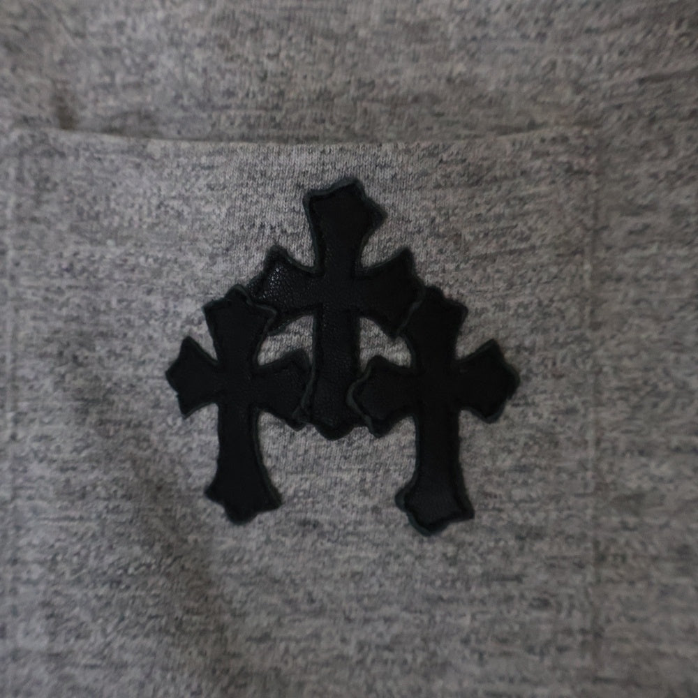 CHROME HEARTS(クロムハーツ) BSフレアボタン ヘンリーネック レザークロスパッチ付き 半袖Tシャツ カットソー グレー