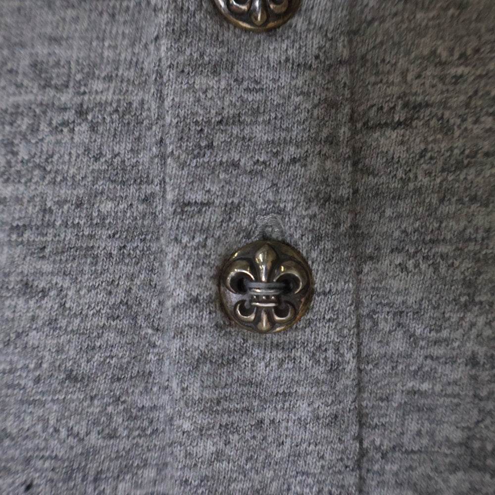CHROME HEARTS(クロムハーツ) BSフレアボタン ヘンリーネック レザークロスパッチ付き 半袖Tシャツ カットソー グレー