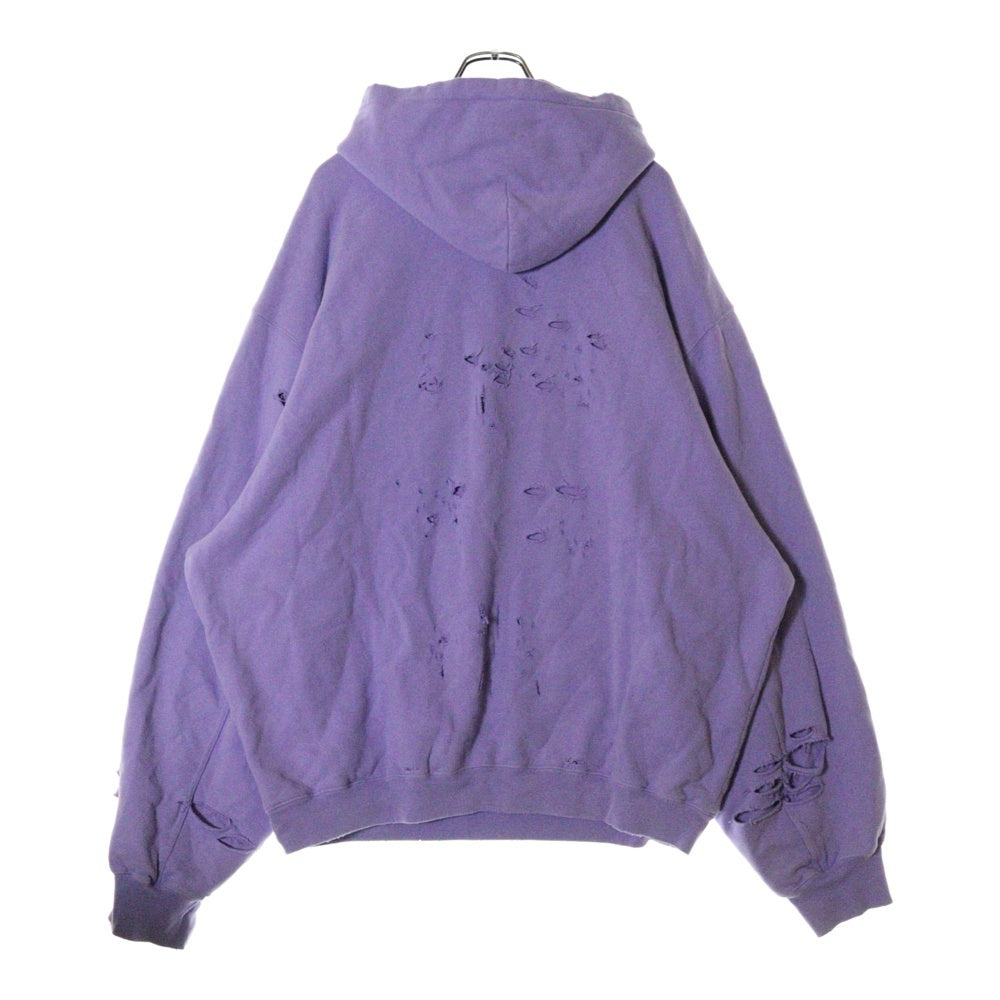 BALENCIAGA(バレンシアガ) 21SS Caps Destroyed Hoodie キャップス デストロイド フーディ プルオーバースウェットパーカー ダメージ加工 パープル 659403 TKVB6