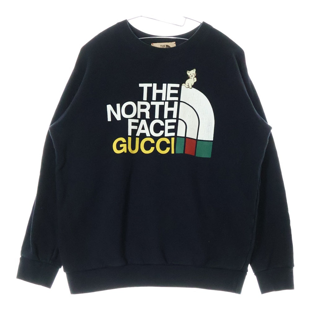 GUCCI(グッチ) ×THE NORTH FACE ザノースフェイス ロゴプリント クルーネックスウェットトレーナー ブラック 617964 XJDTE
