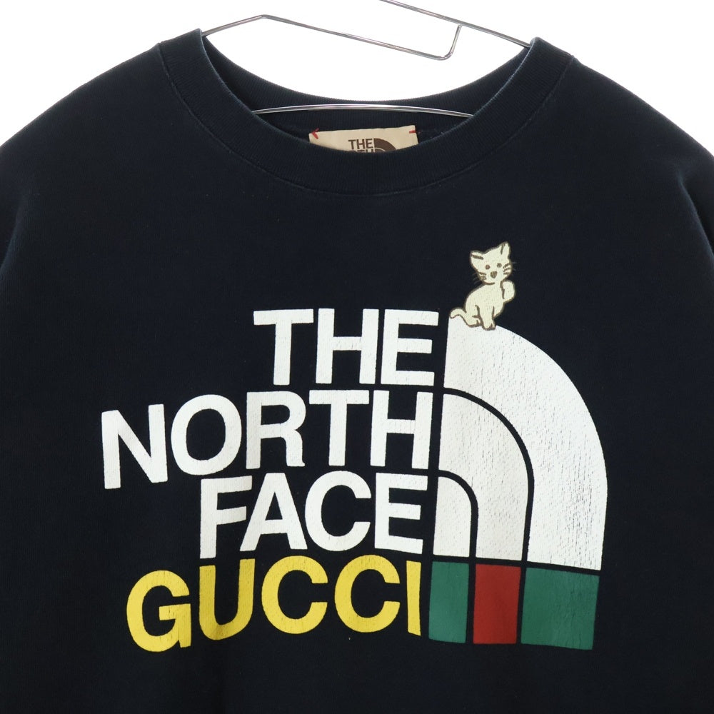 GUCCI(グッチ) ×THE NORTH FACE ザノースフェイス ロゴプリント クルーネックスウェットトレーナー ブラック 617964 XJDTE