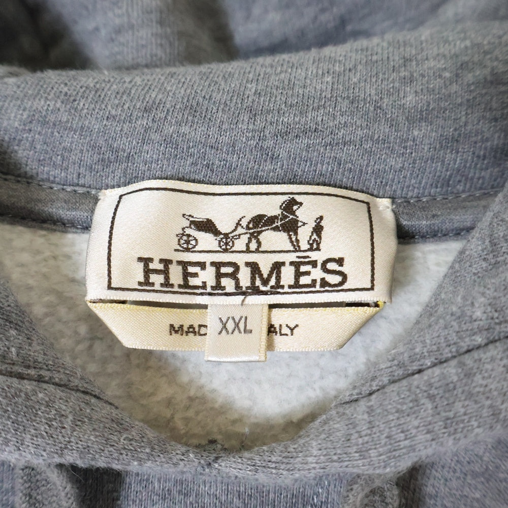 HERMES(エルメス) グリ クレール レザーパッチ スウェット プルオーバーパーカー グレー