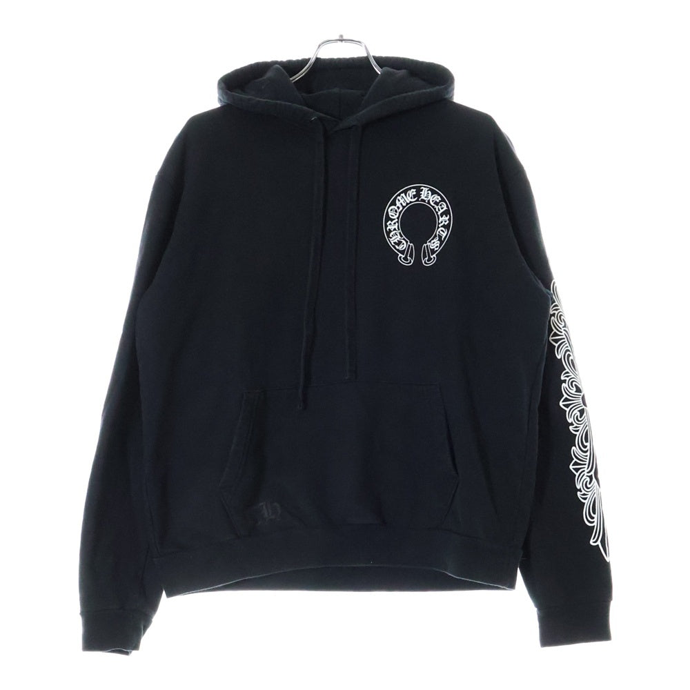 CHROME HEARTS(クロムハーツ) SWTSHRT PLVR プルオーバーパーカー 袖フローラルバックホースシュープリントパーカー ブラック
