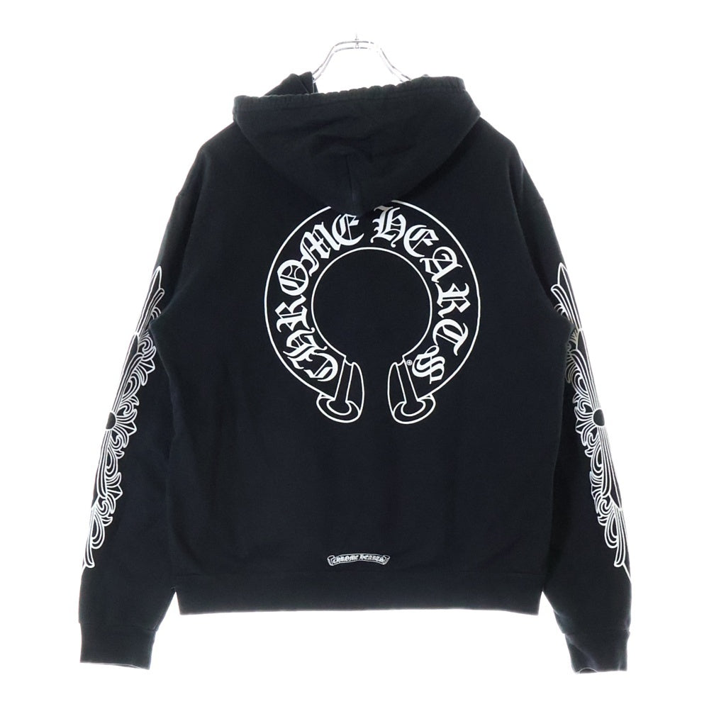 CHROME HEARTS(クロムハーツ) SWTSHRT PLVR プルオーバーパーカー 袖フローラルバックホースシュープリントパーカー ブラック
