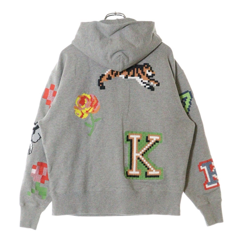 KENZO(ケンゾー) ピクセル刺繍 スウェット プルオーバーパーカー フーディ グレー FD55SW4674ME