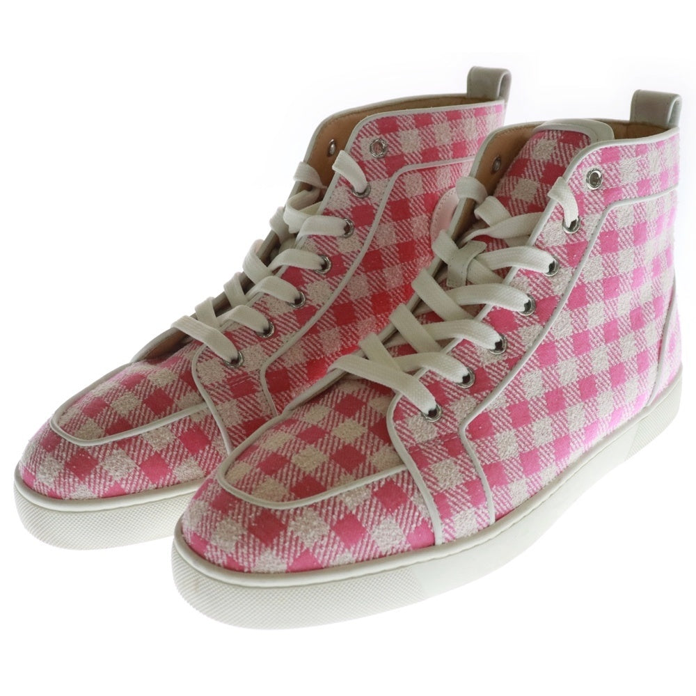 CHRISTIAN LOUBOUTIN(クリスチャンルブタン) RANTUS ORLATO FLAT ツイード チェック ハイカットスニーカー ピンク