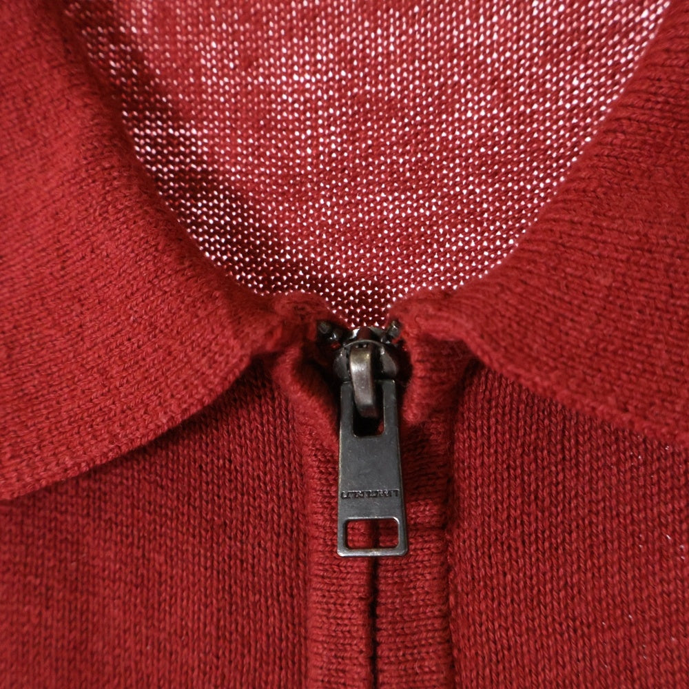 UNKNOWN LONDON(アンノーンロンドン) ロゴ刺繍 ジップアップ 半袖ニットジャケット レッド
