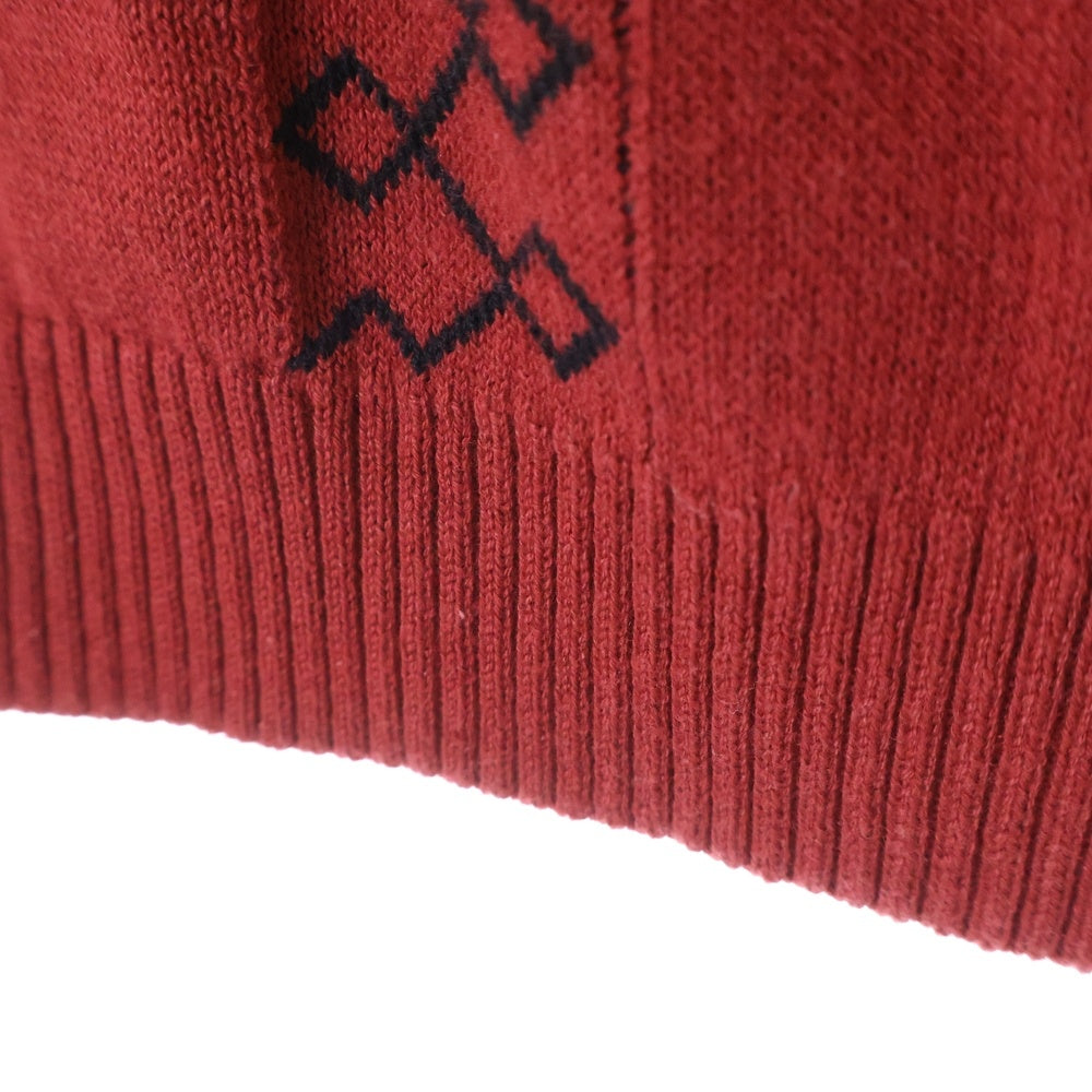 UNKNOWN LONDON(アンノーンロンドン) ロゴ刺繍 ジップアップ 半袖ニットジャケット レッド