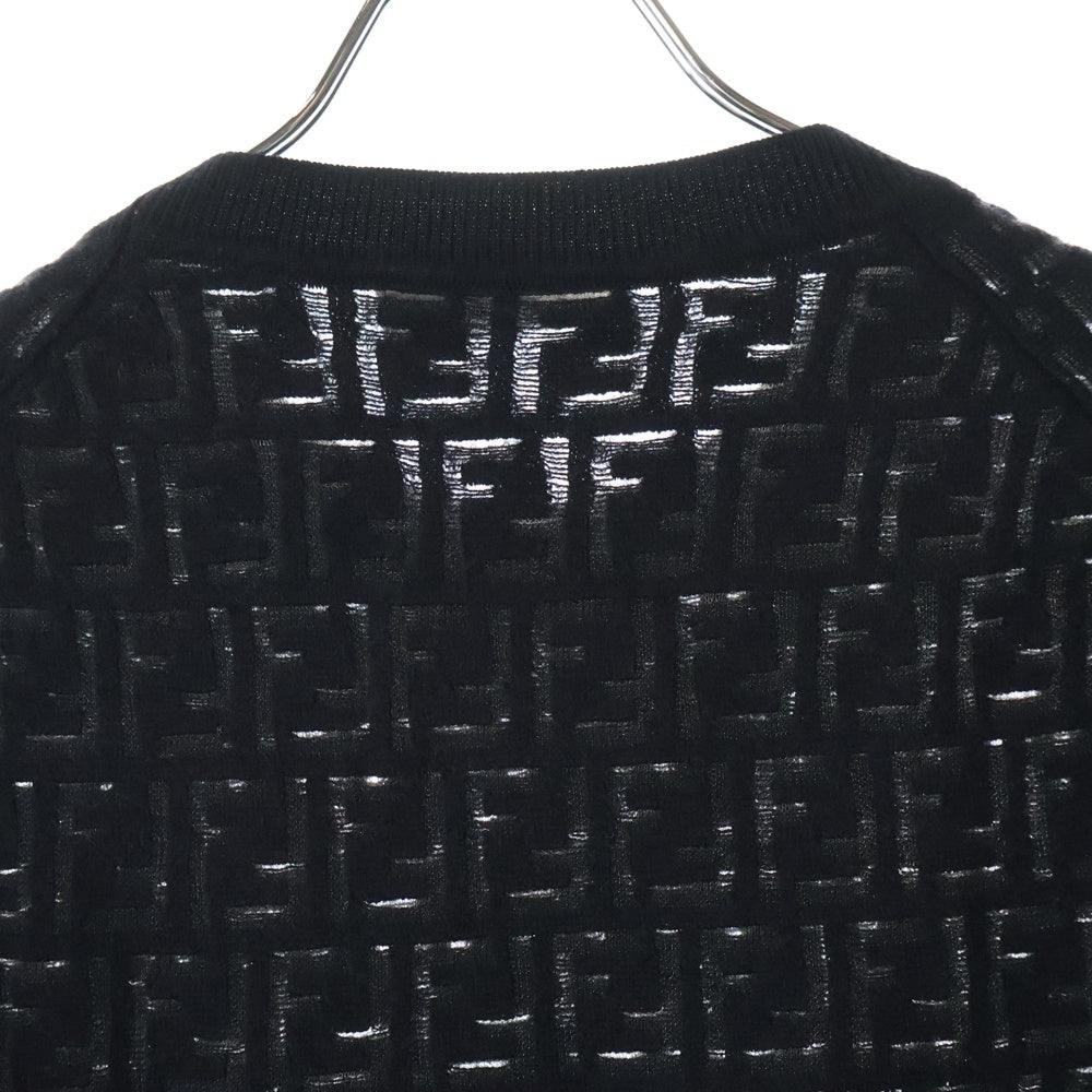 FENDI(フェンディ) ロゴ ズッカ柄 ウール クルーネックニット 長袖セーター ブラック FZY063 AAUQ