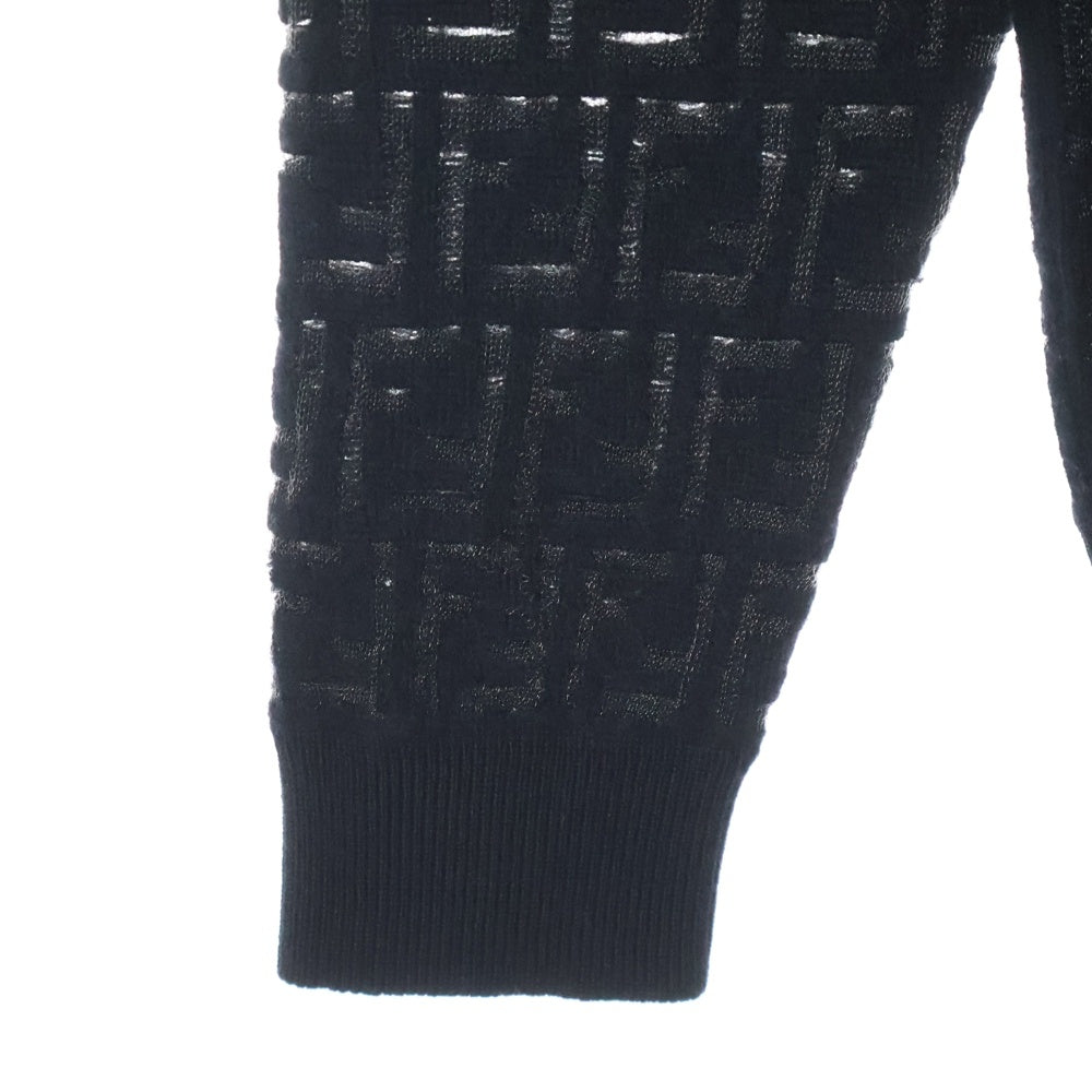 FENDI(フェンディ) ロゴ ズッカ柄 ウール クルーネックニット 長袖セーター ブラック FZY063 AAUQ