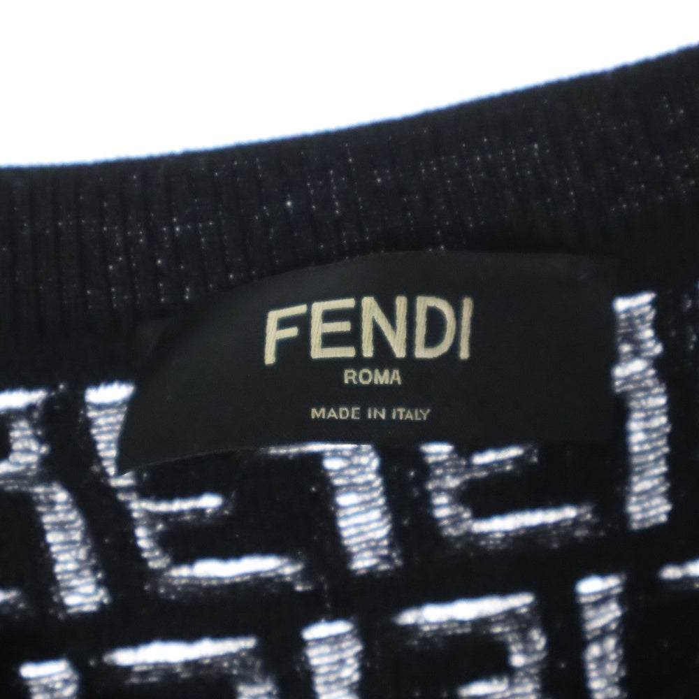 FENDI(フェンディ) ロゴ ズッカ柄 ウール クルーネックニット 長袖セーター ブラック FZY063 AAUQ