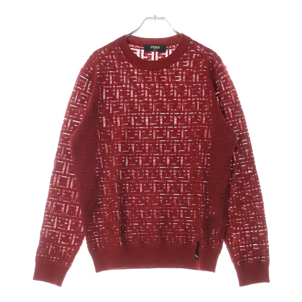 FENDI(フェンディ) ズッカ柄 クルーネック ニットセーター レッド FZY063 AF9G