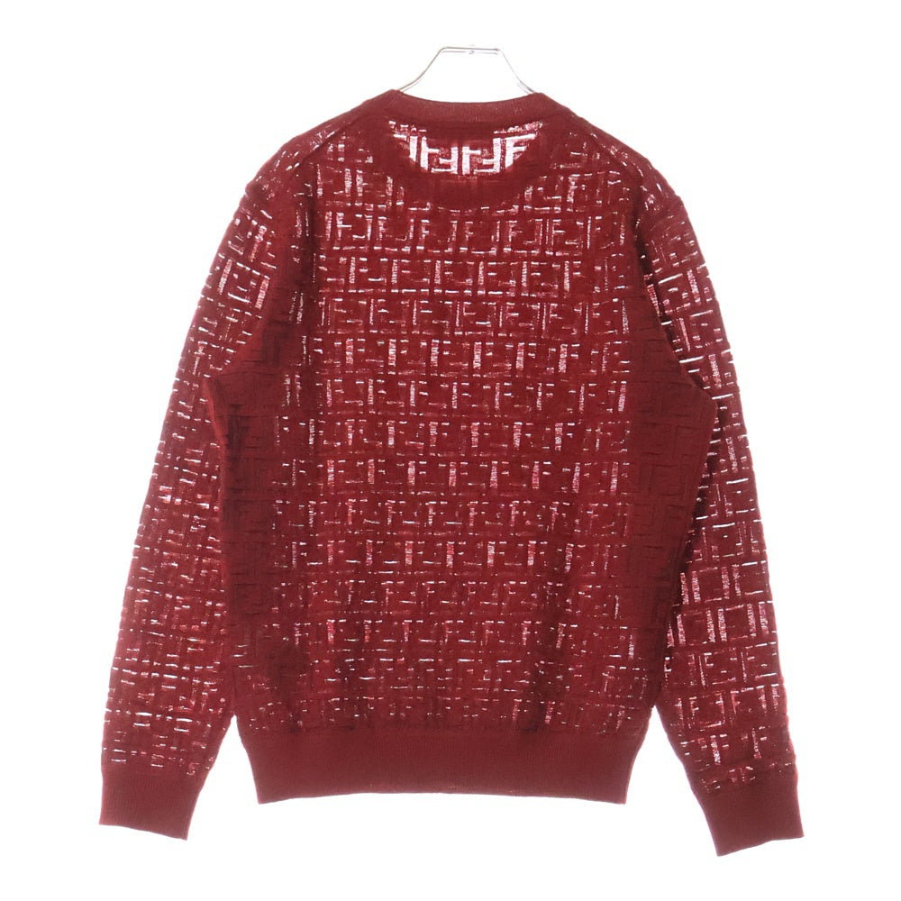 FENDI(フェンディ) ズッカ柄 クルーネック ニットセーター レッド FZY063 AF9G