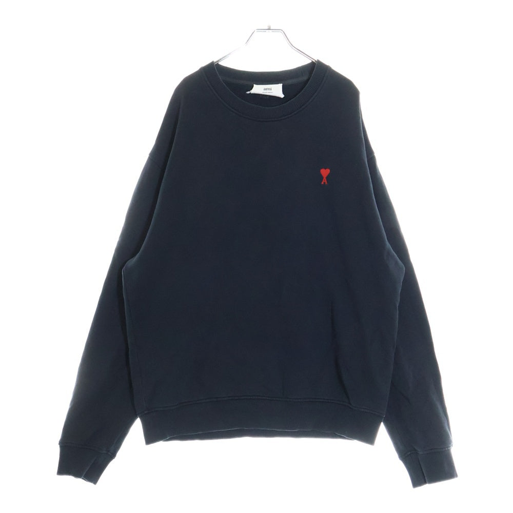 AMI Alexandre Mattiussi(アミアレクサンドルマテュッシ) 22SS AMI DE COEUR SWEAT SHIRT BFUSW001.730 ロゴ刺繍クルーネックスウェットトレーナー ブラック