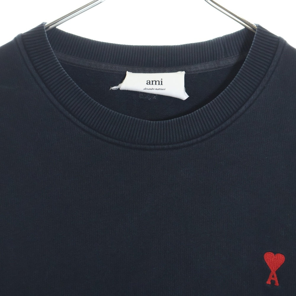 AMI Alexandre Mattiussi(アミアレクサンドルマテュッシ) 22SS AMI DE COEUR SWEAT SHIRT BFUSW001.730 ロゴ刺繍クルーネックスウェットトレーナー ブラック