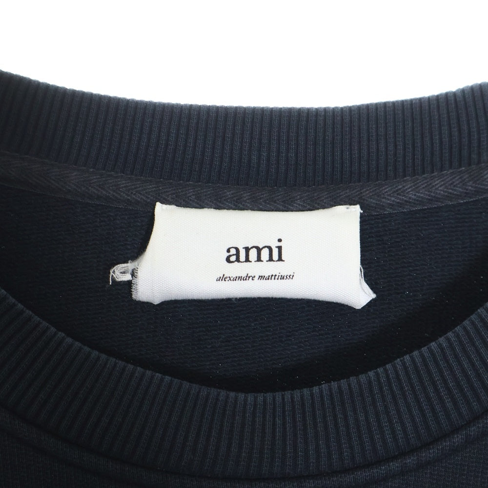 AMI Alexandre Mattiussi(アミアレクサンドルマテュッシ) 22SS AMI DE COEUR SWEAT SHIRT BFUSW001.730 ロゴ刺繍クルーネックスウェットトレーナー ブラック
