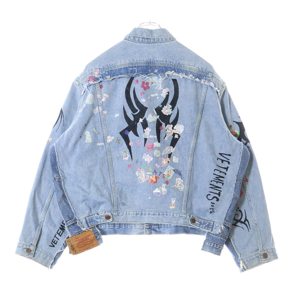 VETEMENTS(ヴェトモン) 18AW ×LEVIS Tribal Sticker Oversize Denim Jacket WAH19JA111 ×リーバイス トライバルステッカー 再構築オーバーサイズデニムジャケット インディゴ